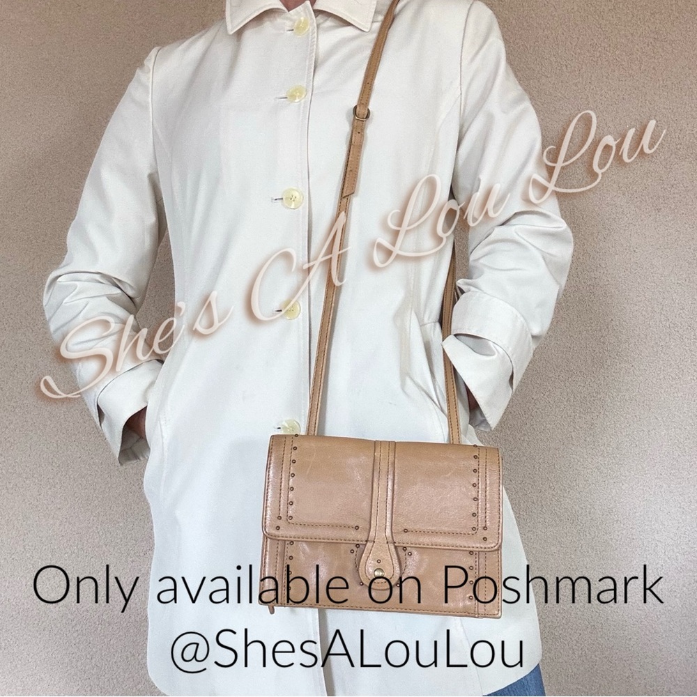 VTG Perlina Studded Genuine Leather Wallet Slim Crossbody in Tan
